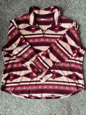 Maurices Striped Aztec Knit Pullover in Burgundy and Pink